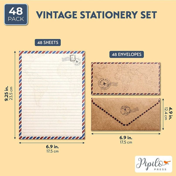 Vintage Stationery Paper Set and Envelopes in Travel Design (48