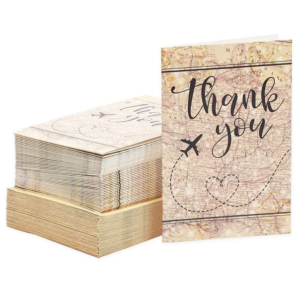 Kraft Travel Map Thank You Cards with Envelopes (4 x 6 Inches, 48 Pack –  Pipilo Press