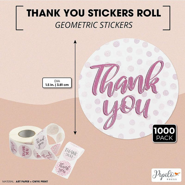 Pink Thank You Stickers Roll, Round Labels (1.5 Inches, 1000 Pack)