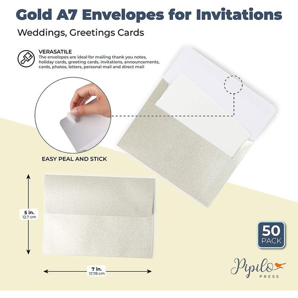 Gold Glitter A7 Invitation Letter Envelopes for Wedding, Bulk Mailers –  Pipilo Press