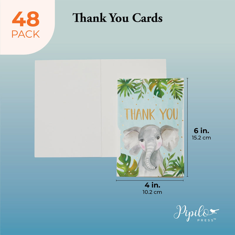 Safari Baby Shower Thank You Cards with Envelopes, Seal Stickers (4x6 In, 48 Pack)
