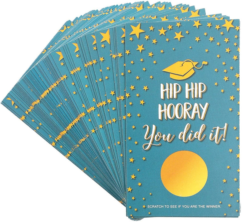 60 Pack, Hip Hip Hooray You Did It Graduation Party Game Scratch-Off Cards 3.5 x 2 inches, Blue