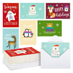 48 Pack Assorted Christmas Cards with Envelopes, 6 Holiday Animal Designs, Blank Inside (4 x 6 Inches)