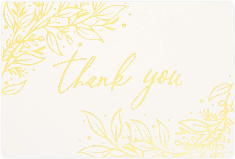 Gold Print Floral Thank You Cards with Rose Pink Envelopes (60 Pack, 4 x 6 In)