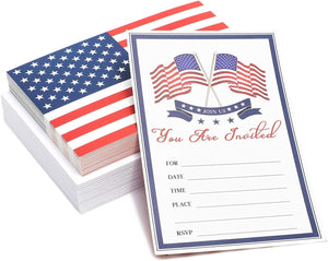American Flag Invitations with Envelopes for 4th of July Party (4x6 In, 36 Pack)
