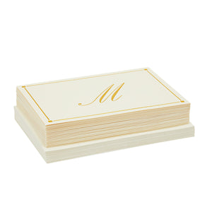 Gold Foil Letter M Personalized Blank Note Cards with Envelopes 4x6, Initial M Monogrammed Stationery Set (Ivory, 24 Pack)