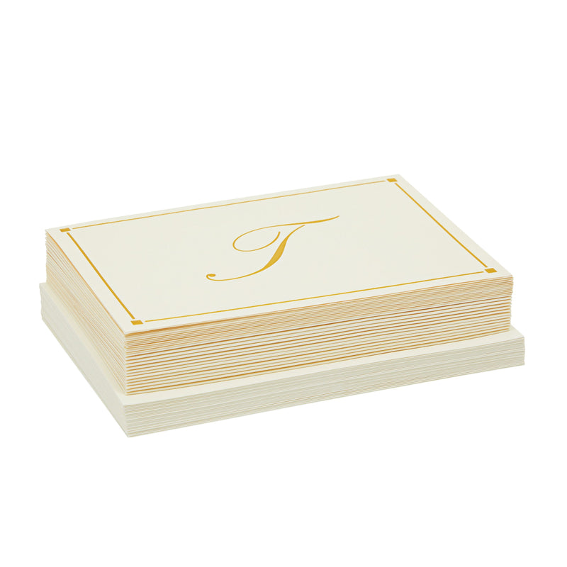 Gold Foil Letter T Personalized Blank Note Cards with Envelopes 4x6, Initial T Monogrammed Stationery Set (Ivory, 24 Pack)