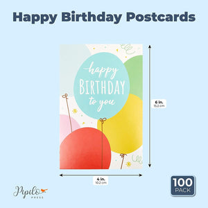 Happy Birthday Postcards Bulk Set with 4 Designs (4 x 6 Inches, 100 Pack)