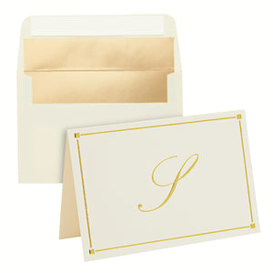 Gold Foil Letter S Personalized Blank Note Cards with Envelopes 4x6, Initial S Monogrammed Stationery Set (Ivory, 24 Pack)