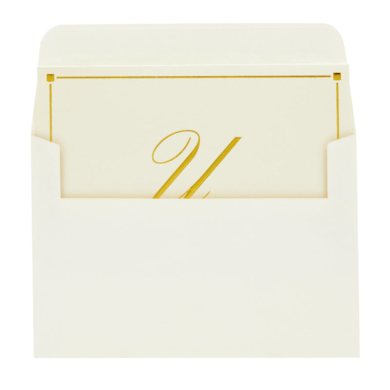 Gold Foil Letter U Personalized Blank Note Cards with Envelopes 4x6, Initial U Monogrammed Stationery Set (Ivory, 24 Pack)