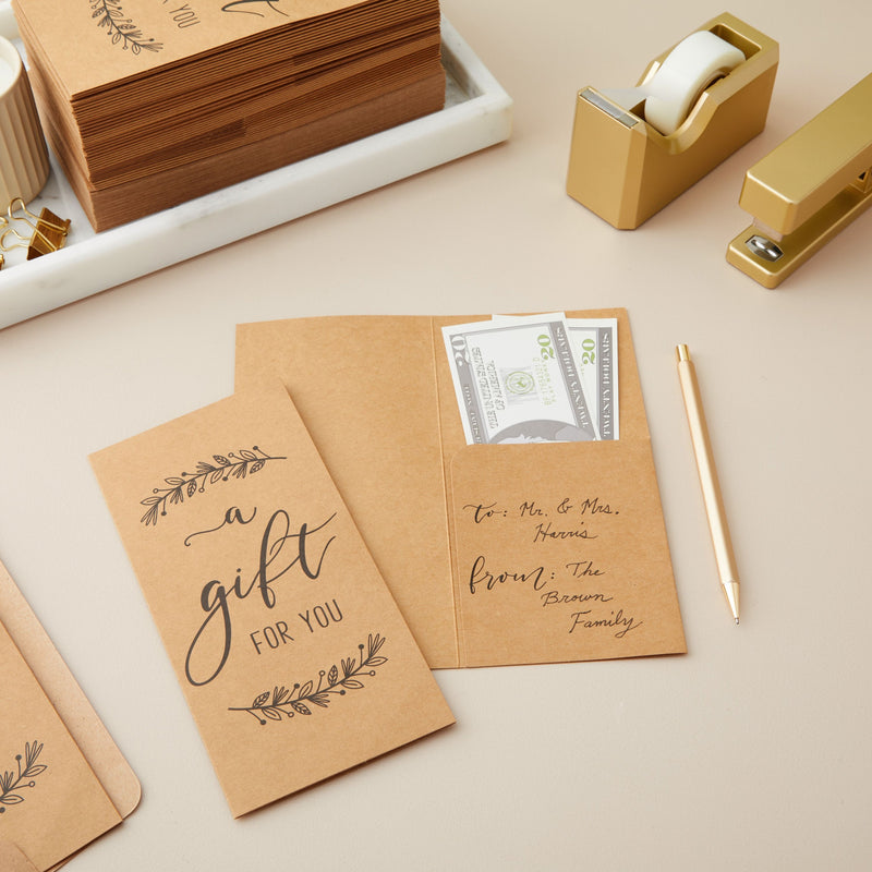 36 Pack Money Cards with Envelopes, A Gift for You Cards for Cash, Holiday's, Birthday's (Kraft Paper, 3.5 x 7.25 In)
