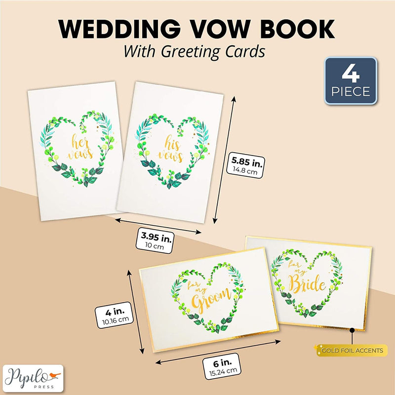Wedding Vow Books with 2 Greeting Cards (Gold Foil, 4 Pieces)