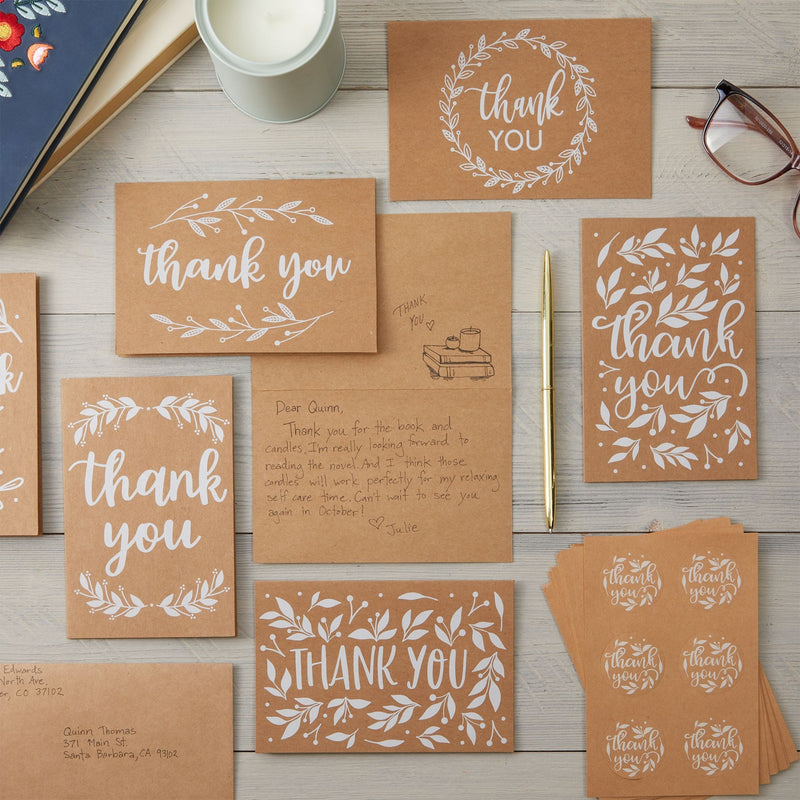 Rustic Kraft Thank You Cards with Envelopes and Seals, 6 Designs (4x6 In, 48 Pack)