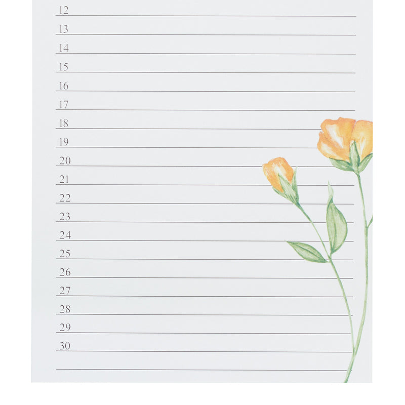 5x10 Monthly and Daily Perpetual Calendar, Spiral Flipping Pages, Floral Design