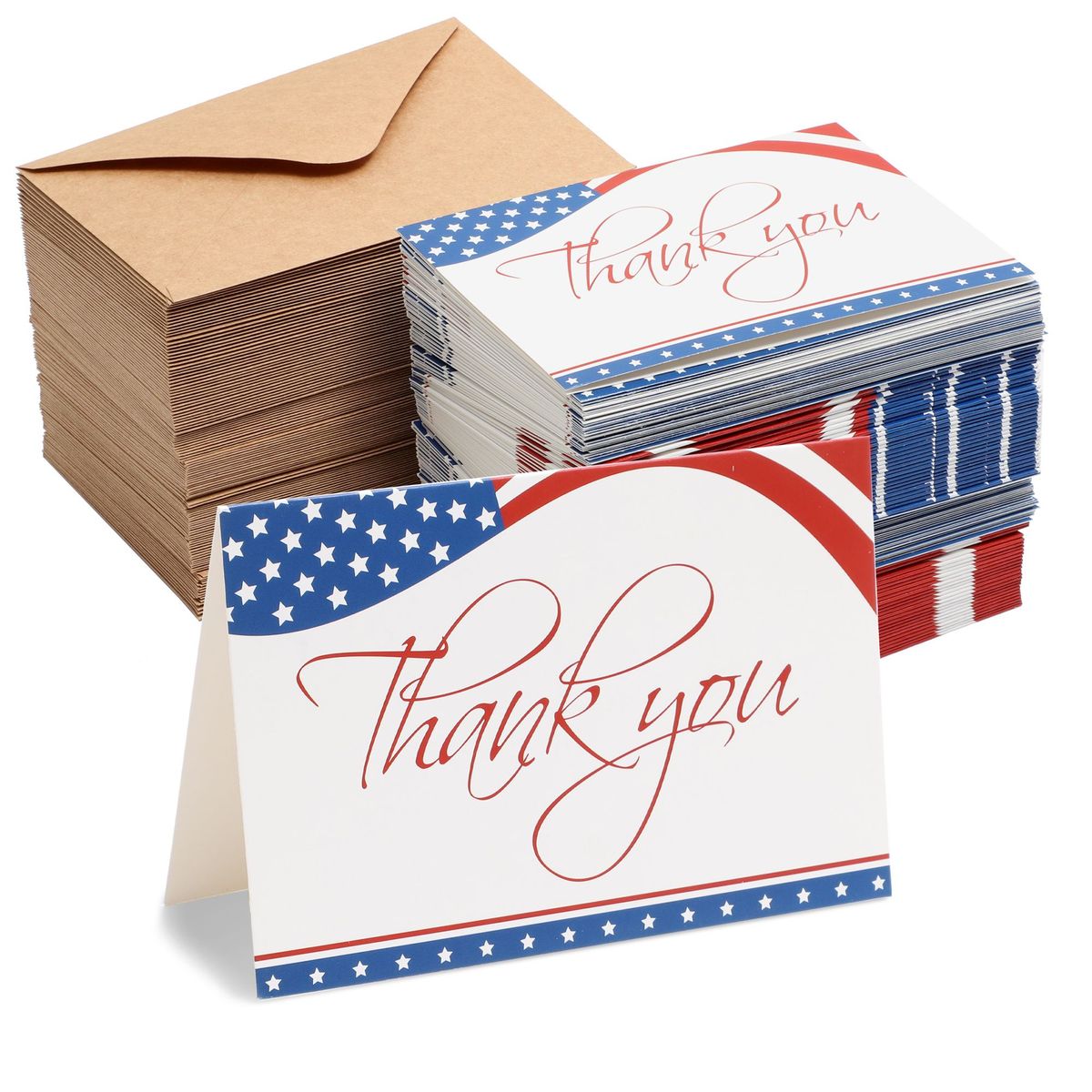 American Flag Thank You Cards with Envelopes Bulk Set, Blank (4x6