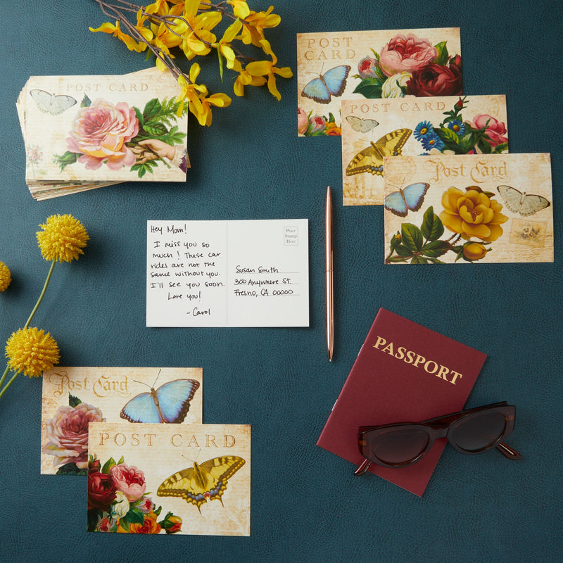 Victorian Vintage Postcards, Bulk Set with Floral Designs (4 x 6 In, 40 Pack)