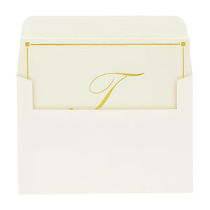 Gold Foil Letter T Personalized Blank Note Cards with Envelopes 4x6, Initial T Monogrammed Stationery Set (Ivory, 24 Pack)