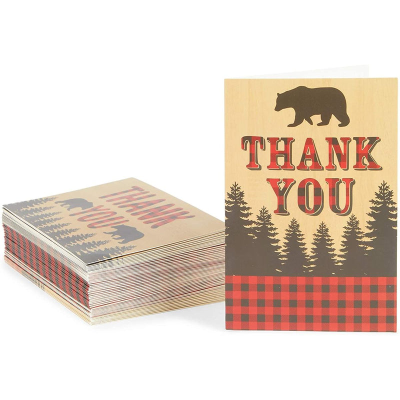 Lumberjack Thank You Cards with Envelopes, Buffalo Plaid Designs (4x6 In, 48 Pack)