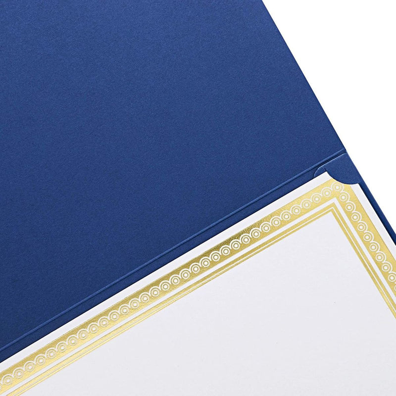 Pipilo Press 24-Pack Gold Foil Certificate Border Paper and Blue Holders Set (8.5 x 11 Inches)