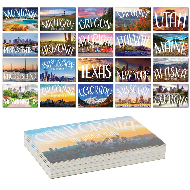 Vintage Travel Blank Postcards for Mailing, 20 US State Designs (4x6 In, 40 Pack)