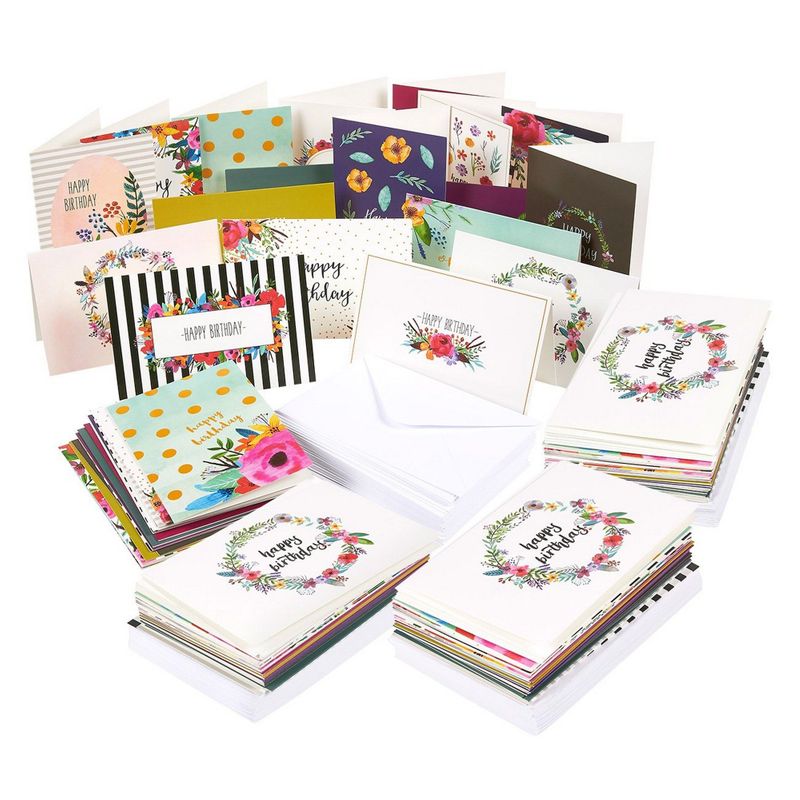 144-Pack Birthday Cards Assortment with Envelopes, 18 Unique Designs Value Pack, Blank Inside, for Workplace Employees Men Women Parent