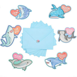 Shark Valentine's Cards for Kid's Classroom Exchange (6 Designs, 36 Pack)