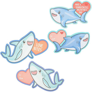 Shark Valentine's Cards for Kid's Classroom Exchange (6 Designs, 36 Pack)