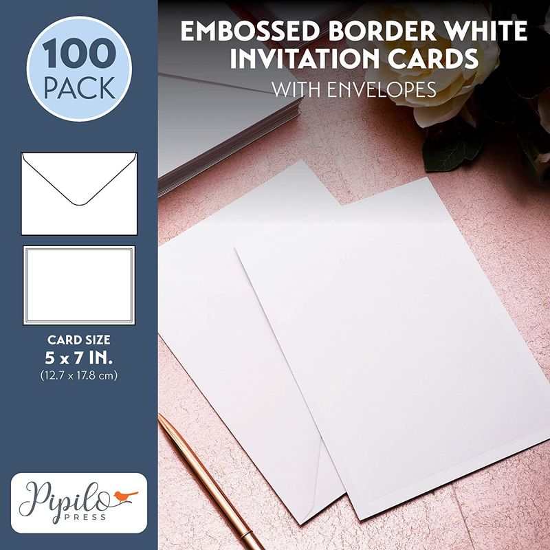 Blank Border Invitation Cards with Envelopes (5 x 7 in, 100 Pack) – Pipilo  Press