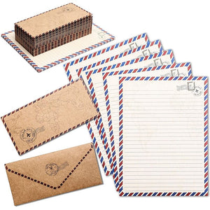 Vintage Stationery Paper Set and Envelopes in Travel Design (48 Sheets)
