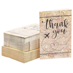 Kraft Travel Map Thank You Cards with Envelopes (4 x 6 Inches, 48 Pack)