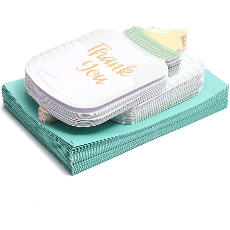 Baby Shower Thank You Cards with Blue Envelopes, Bottle Design (4 x 6 In, 36 Pack)