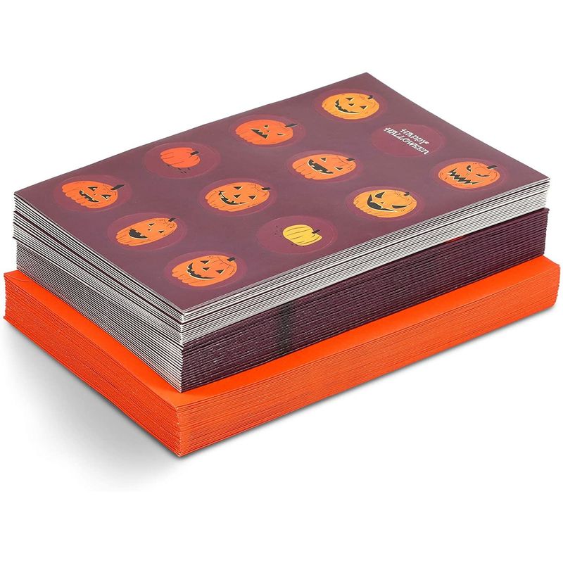 Halloween Greeting Cards with Orange Envelopes, Stickers (4 x 6 In, 36 Pack)