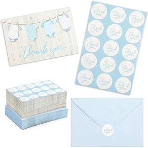 Boy Baby Shower Thank You Cards with Envelopes and Stickers (6 x 4 In, 60 Pack)