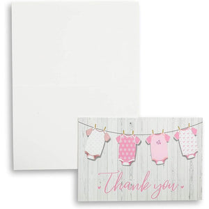 Girl Baby Shower Thank You Cards with Envelopes and Stickers (6 x 4 In, 60 Pack)