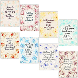 Inspirational Cards with Envelopes, 8 Designs, Watercolor Floral Bible Verse Quotes (5 x 7 In, 64 Pack)