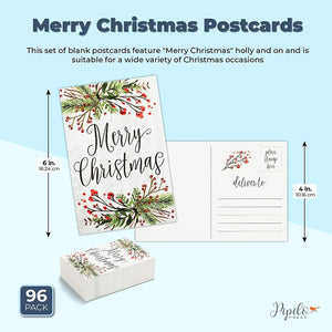 Merry Christmas Postcards, Blank Notecards (4 x 6 Inches, 96 Pack)