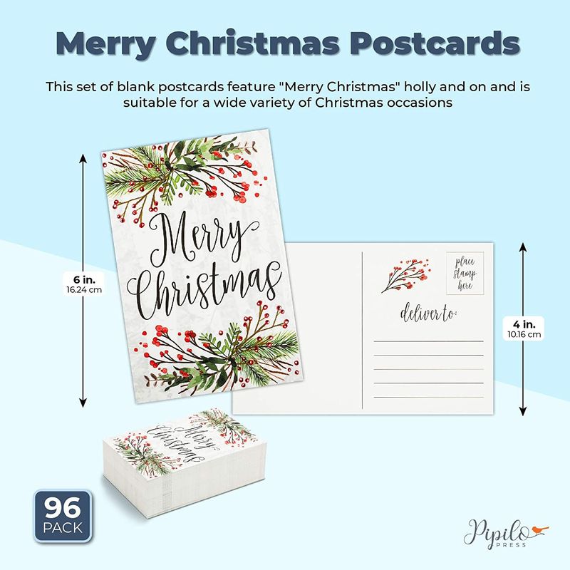 Merry Christmas Postcards, Blank Notecards (4 x 6 Inches, 96 Pack