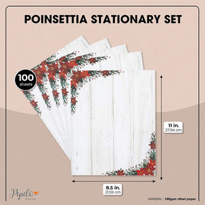 Poinsettia Christmas Stationery Printer Paper (Letter Size, 100 Sheets)