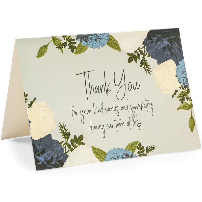Floral Thank You Cards with Envelopes for Funeral (5 x 7 Inches, 60 Pack)