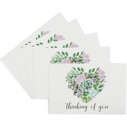 Blank Postcards, Thinking Of You, Heart and Succulents (6 x 4 In, 48 Pack)