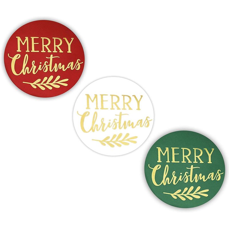 Merry Christmas Gold Foil Envelope Stickers (2 Inches, 500 Pieces)