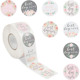 Pink Floral Stickers Roll, Best Day Ever (1.5 Inches, 1000 Pieces)