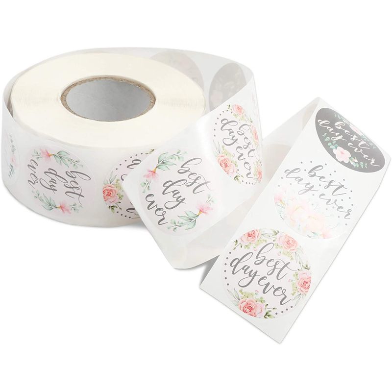 Pink Floral Stickers Roll, Best Day Ever (1.5 Inches, 1000 Pieces)