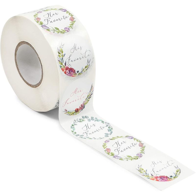 His Favorite Her Favorite Floral Round Stickers for Weddings (1.5 in, 1000 Pieces)