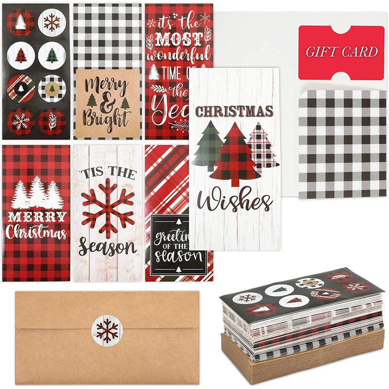 Christmas Money Cards with Envelopes and Labels, Buffalo Plaid (36 Pack)