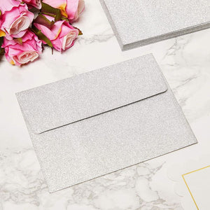 50 Pack A2 Invitation Letter Envelopes for Wedding, Self Seal RSVP Bulk Mailers, Silver Glitter