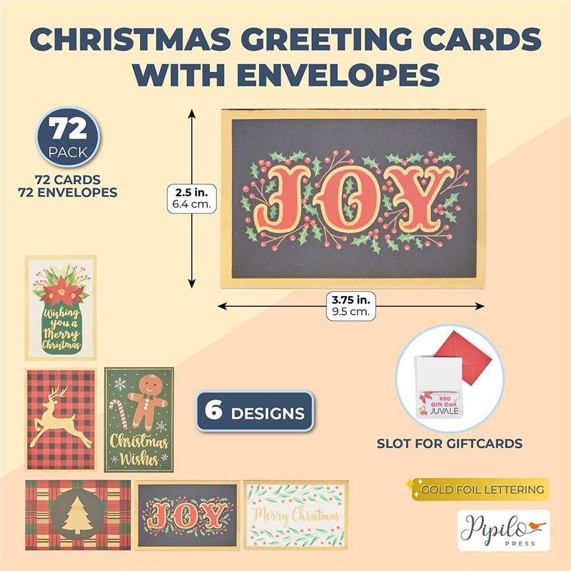 Gift Card Envelopes for Christmas Stocking Stuffer (2.5 x 3.75 In, 72 Pack)
