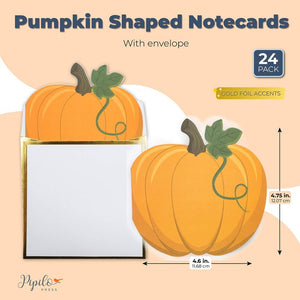 Pumpkin Shaped Notecards and Gold Foil Envelopes (4.75 x 4.75 In, 24 Pack)