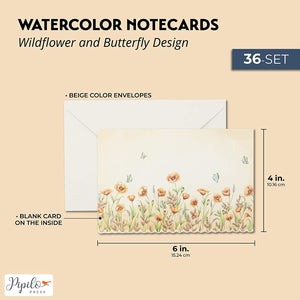 Blank Note Cards with Envelopes, Butterfly Notecards (4 x 6 In, 36 Pack)