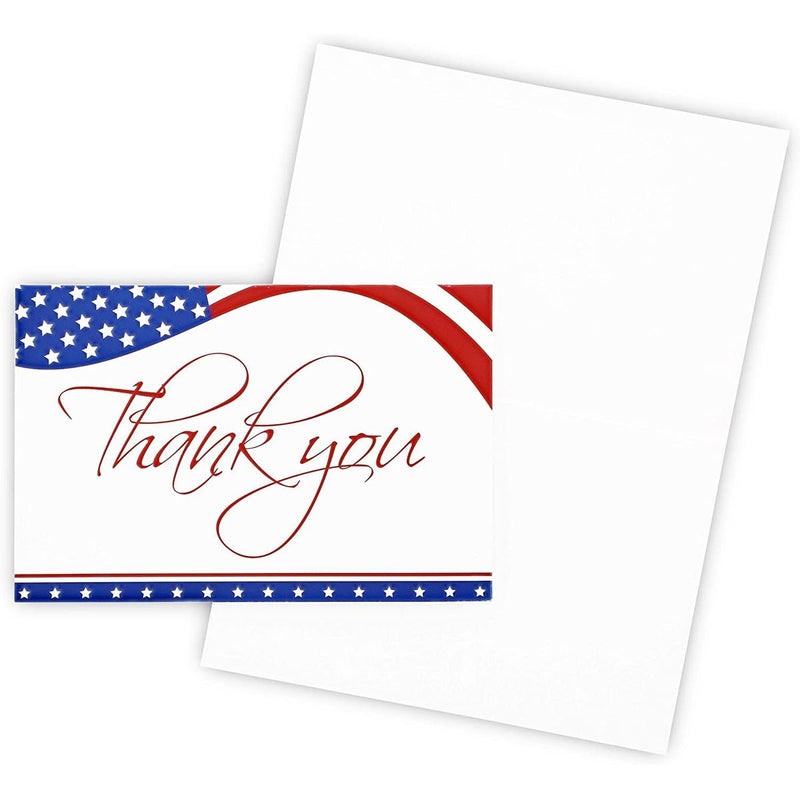 American Flag Thank You Cards with Envelopes Bulk Set, Blank (4x6 In, 120 Pack)